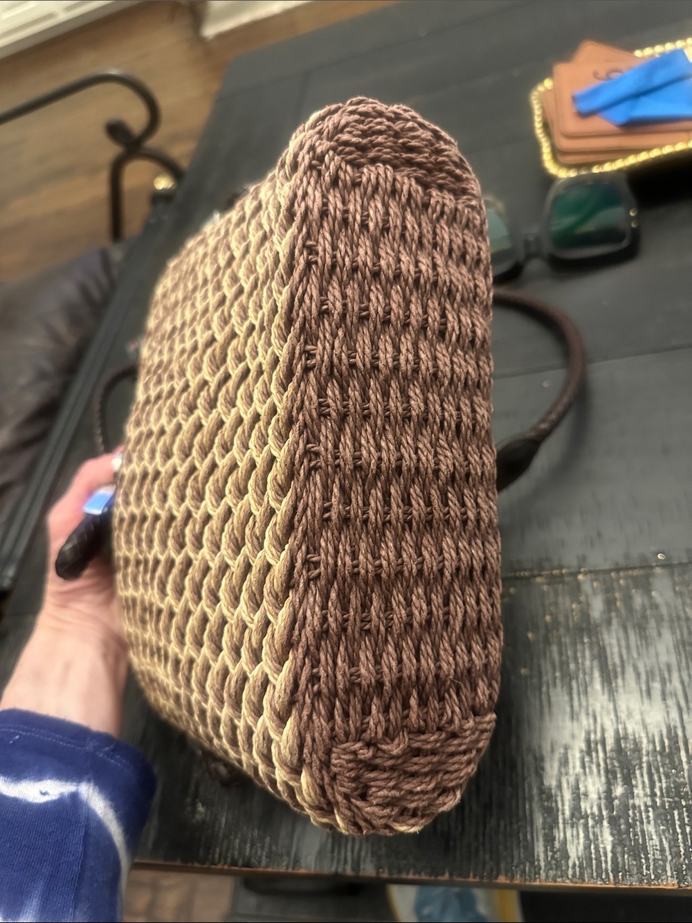 Brighton Woven Straw / Jute Crossbody Bag with Dark Brown Genuine Leather - Picture 8 of 10